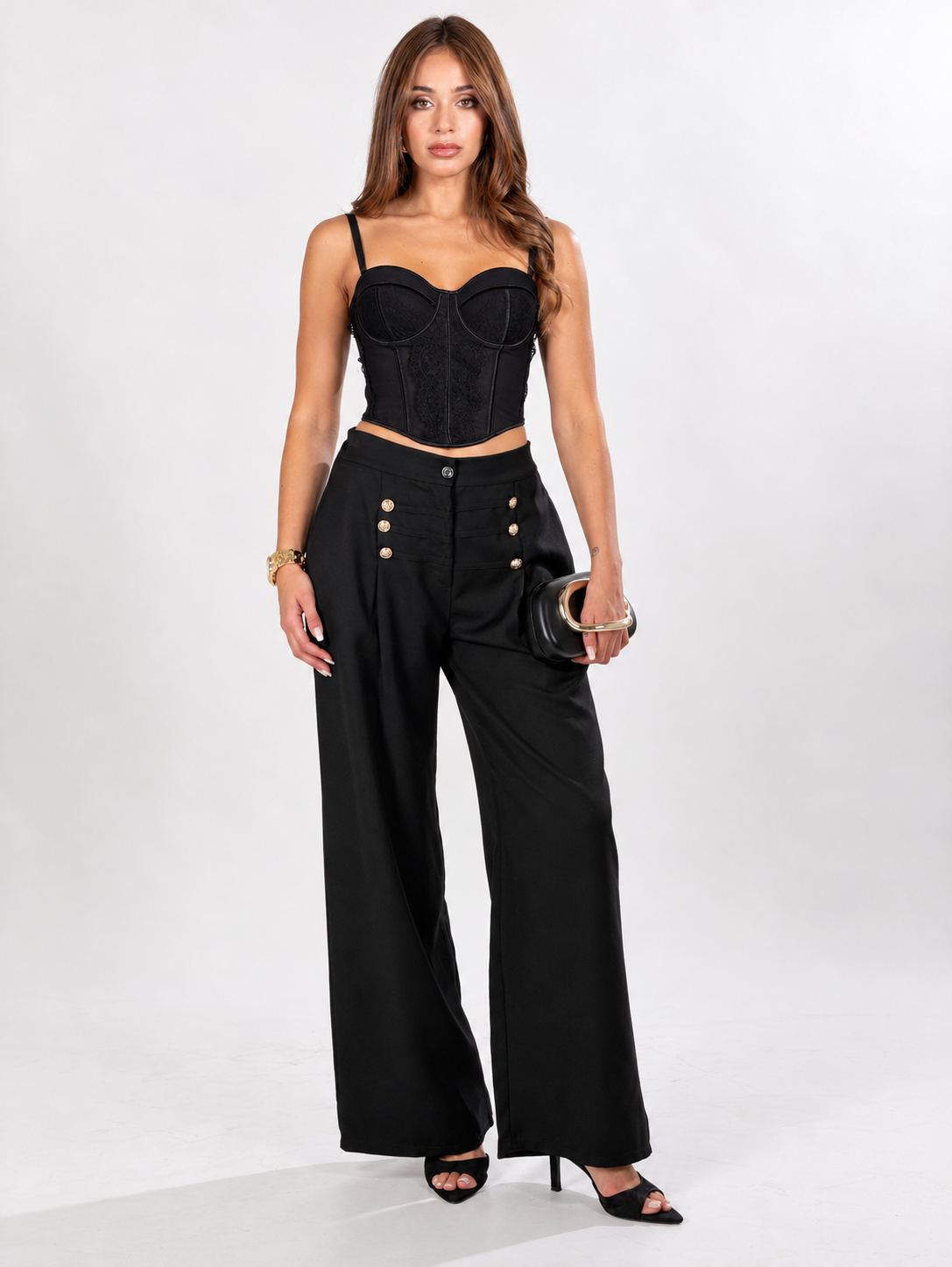 Pantalone sailor wide leg|Colore:Nero