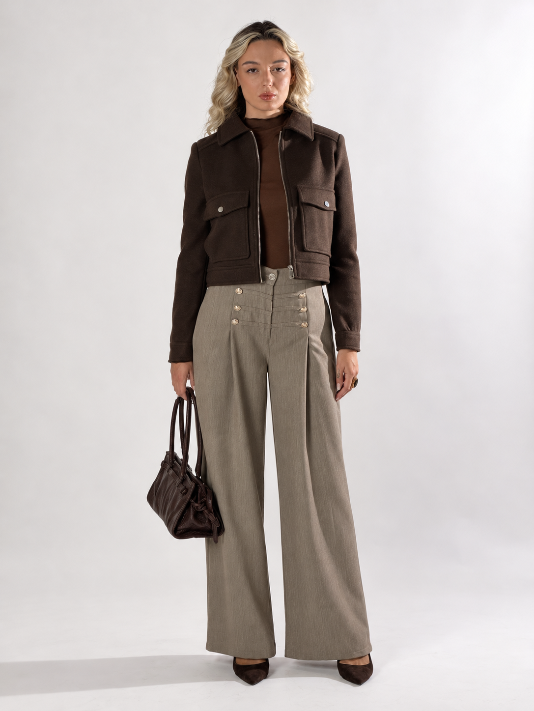 Pantalone sailor wide leg|Colore:Fango