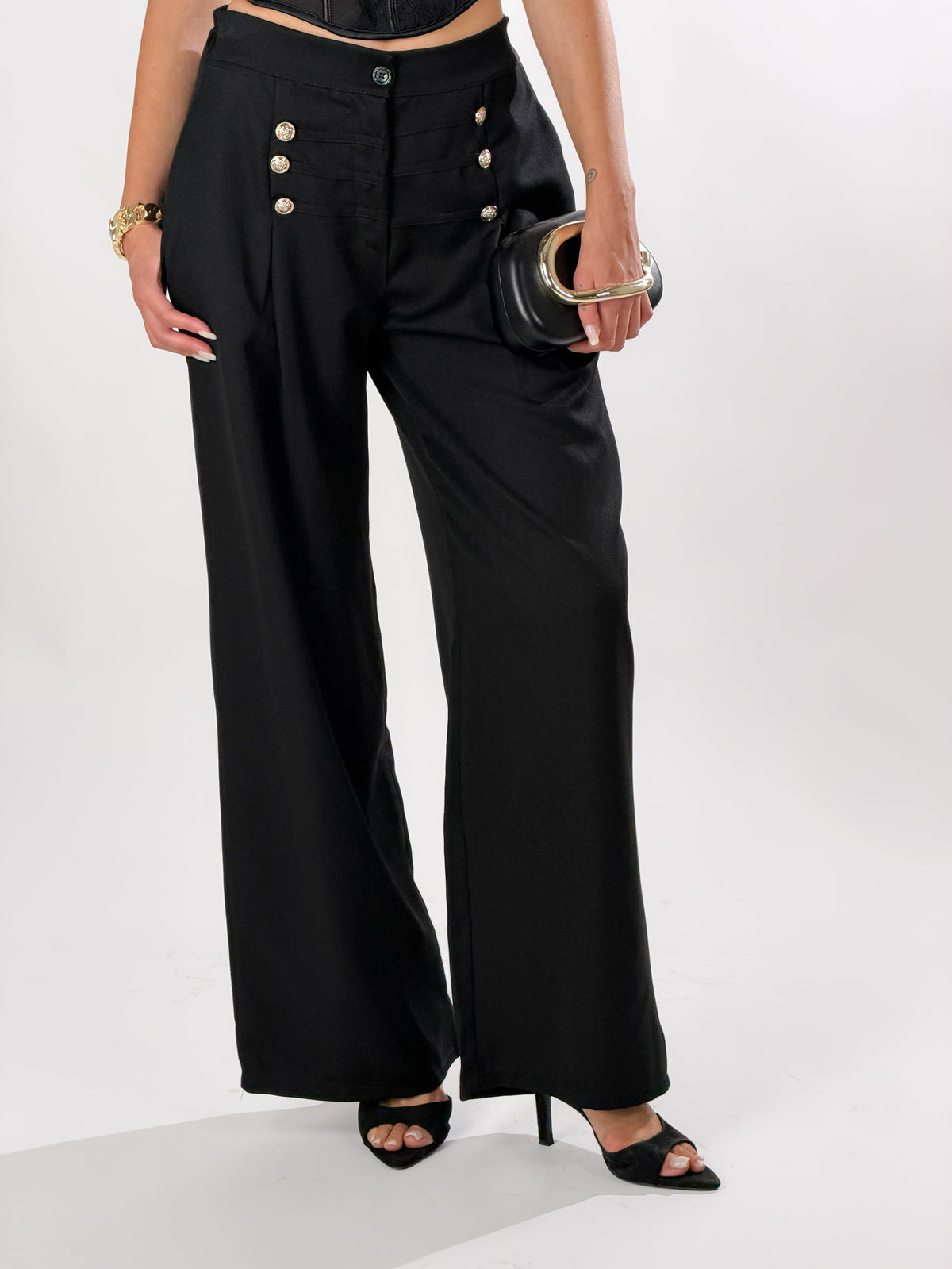 Pantalone sailor wide leg|Colore:Nero