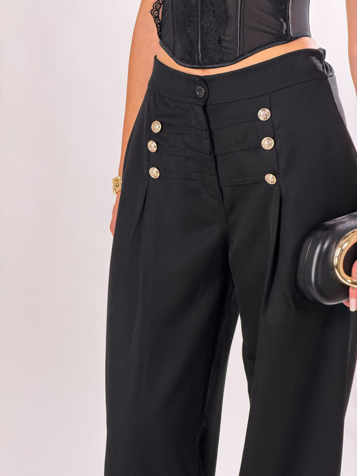 Pantalone sailor wide leg|Colore:Nero