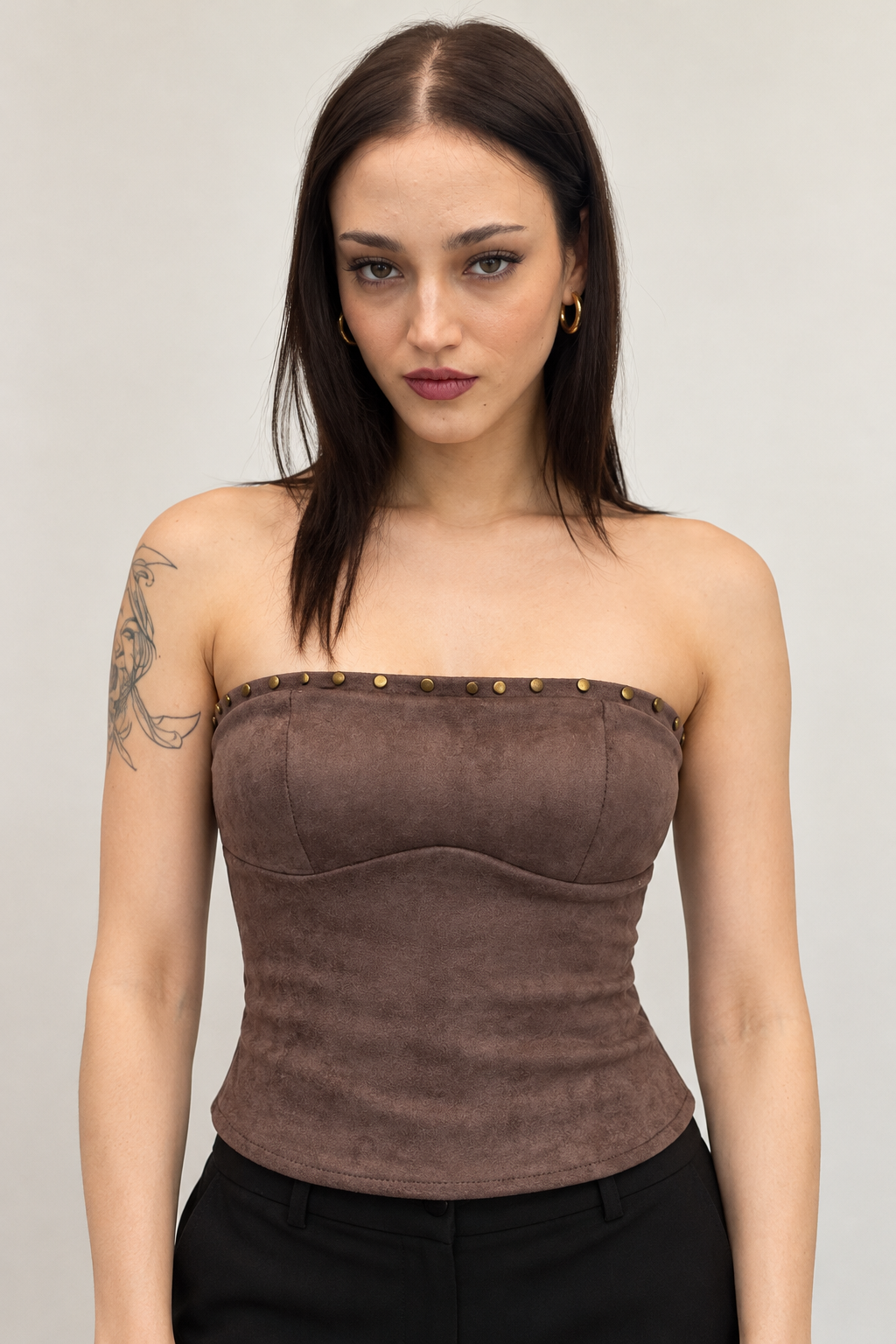 Top fascia effetto scamosciato|Colore:Marrone