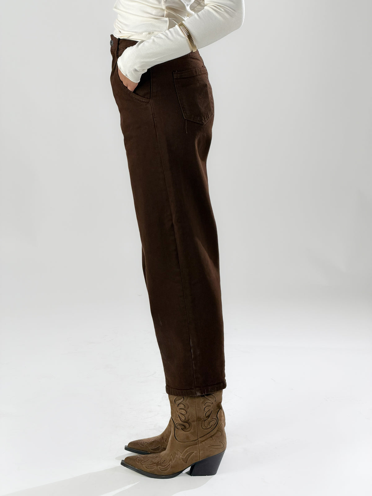 Jeans mom fit balloon |Colore:Marrone
