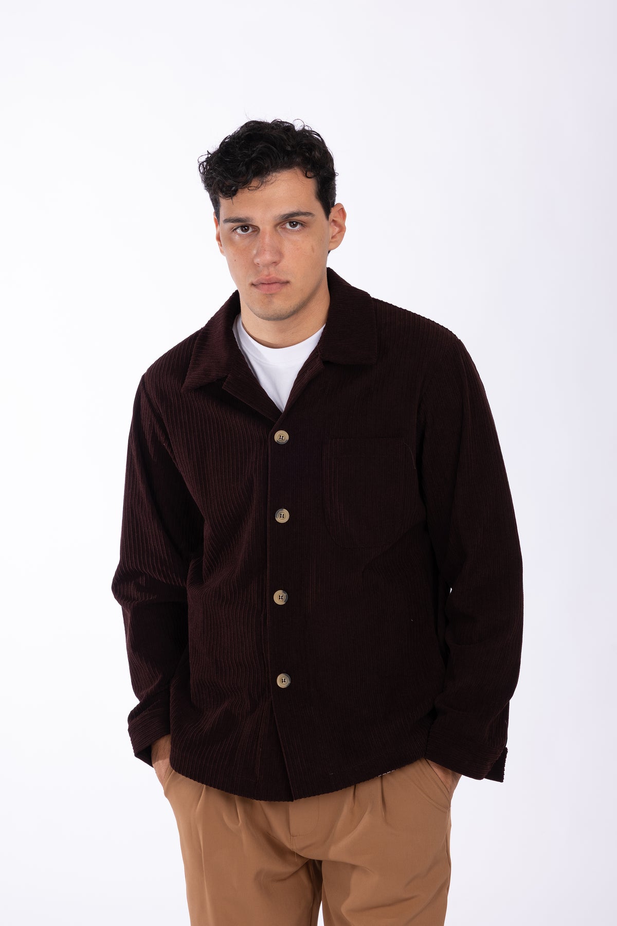 Giacca camicia in velluto a coste larghe|Colore:Cioccolato
