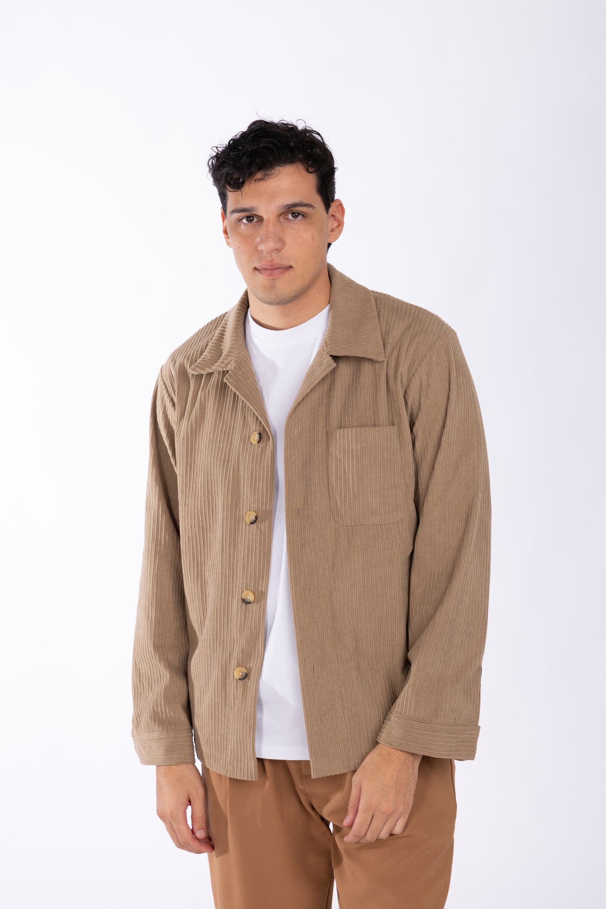 Giacca camicia in velluto a coste larghe|Colore:Fango