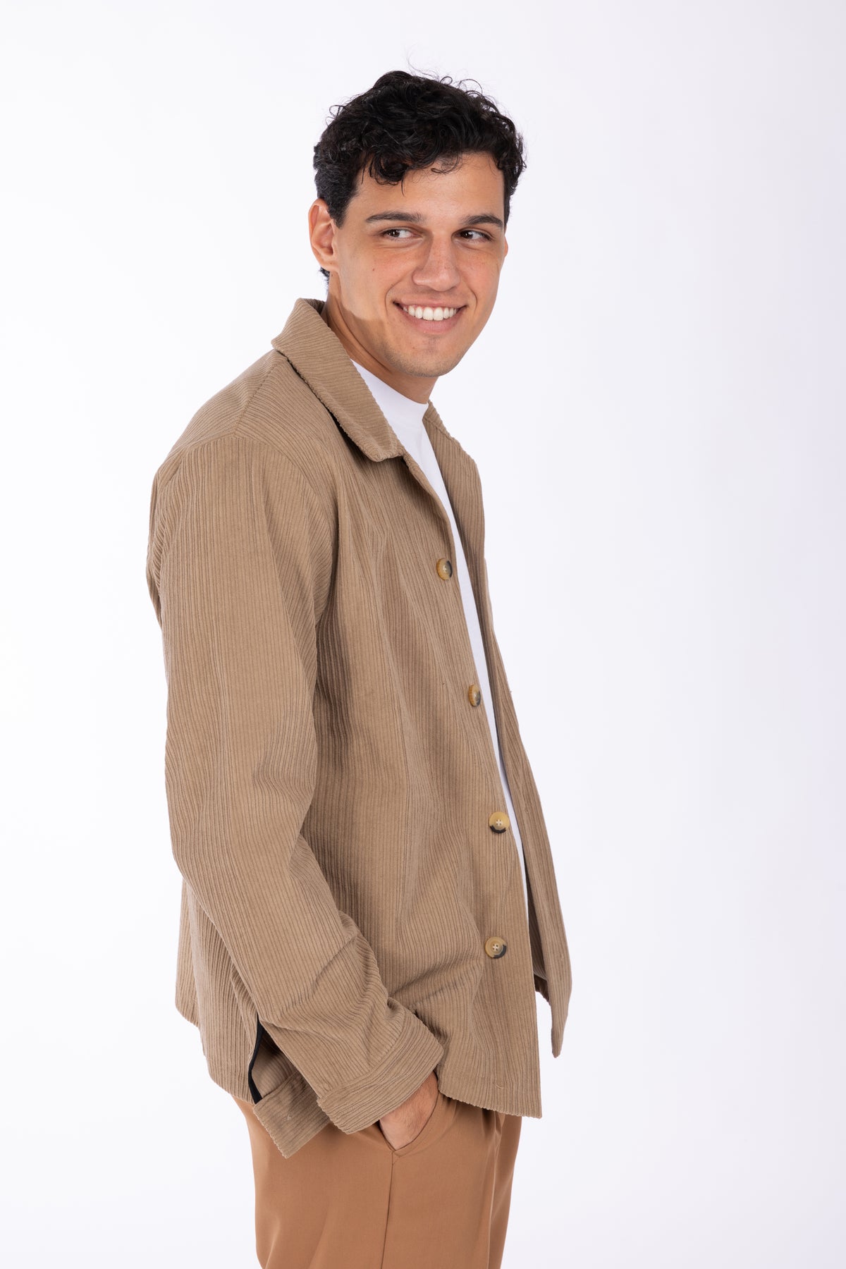Giacca camicia in velluto a coste larghe|Colore:Fango