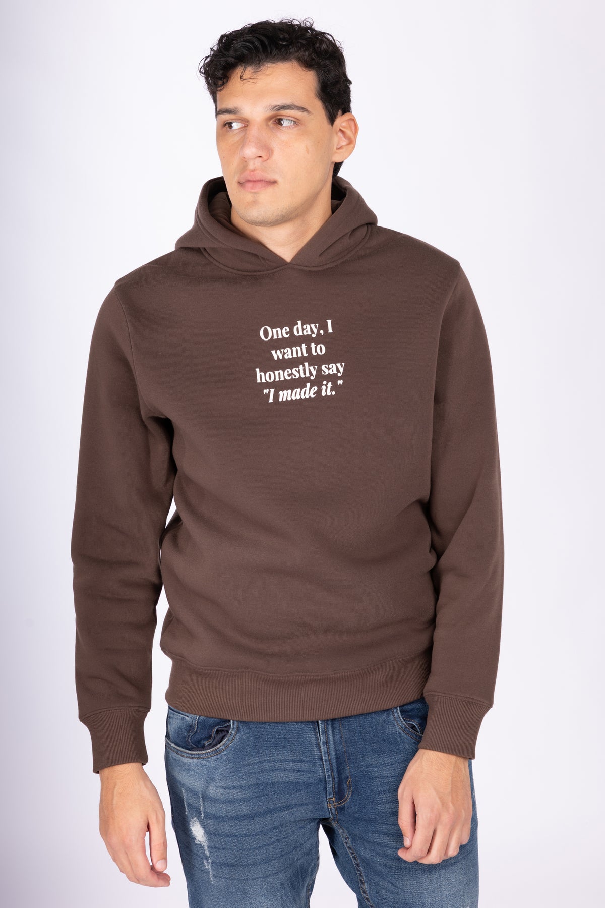 Felpa London con  cappuccio e stampe|Colore:Chocolate brown