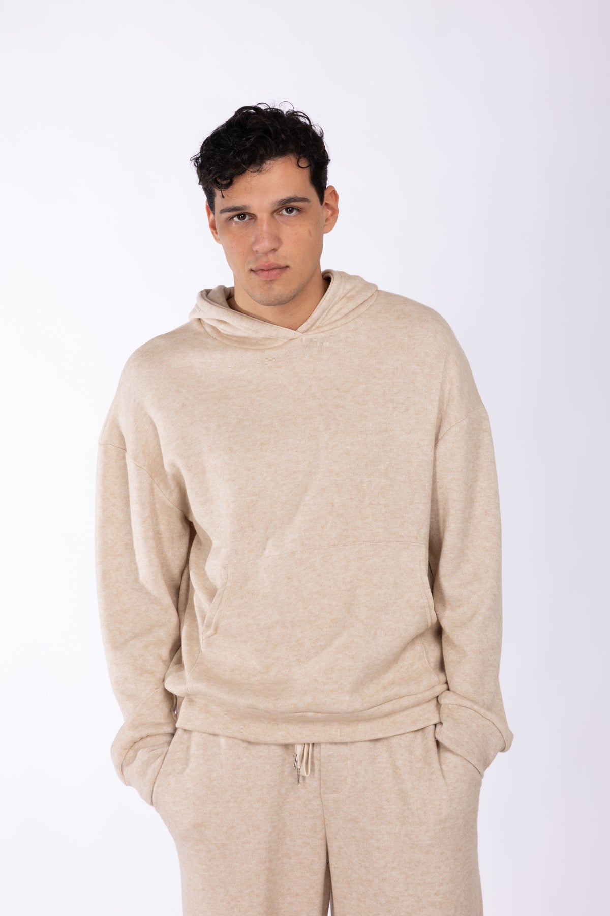 Felpa con cappuccio lavorata in maglia|Colore:Fango