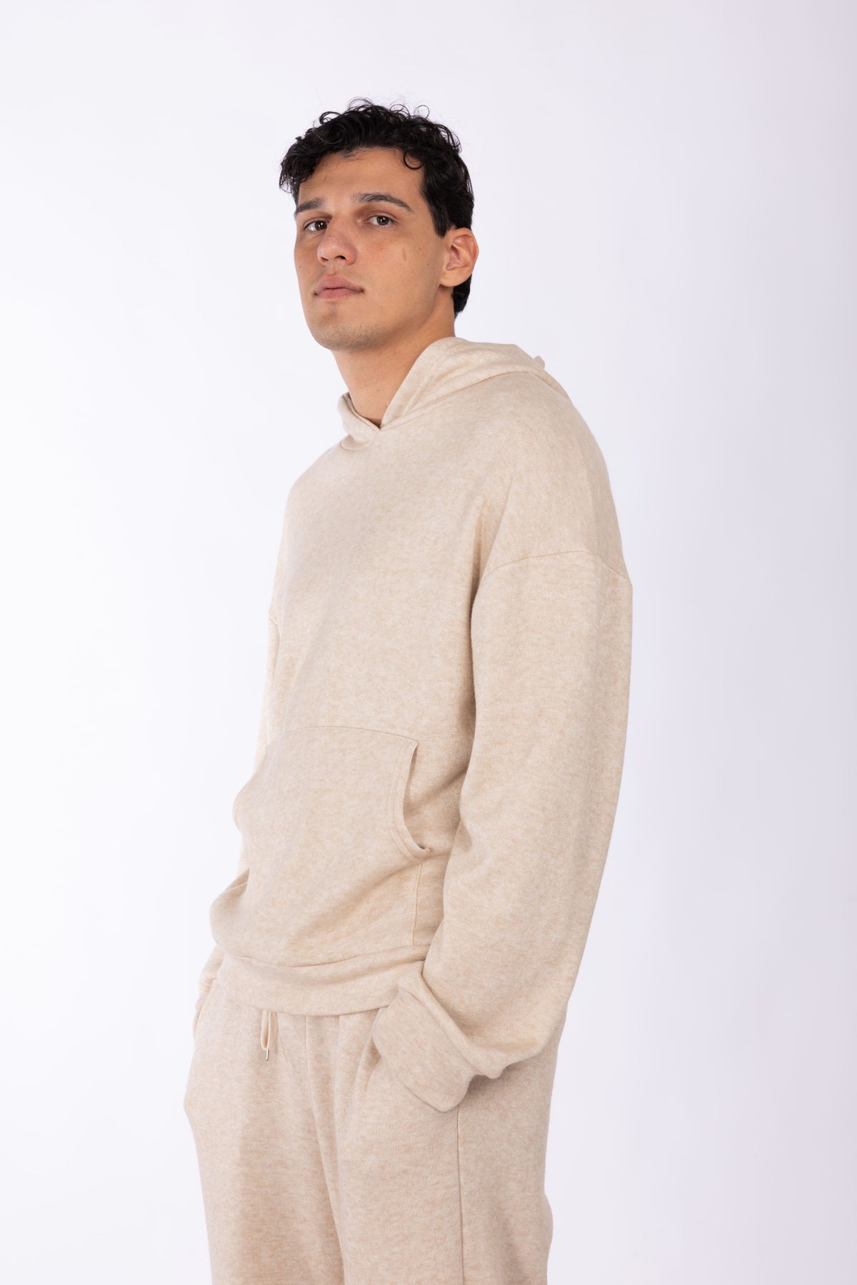 Felpa con cappuccio lavorata in maglia|Colore:Fango