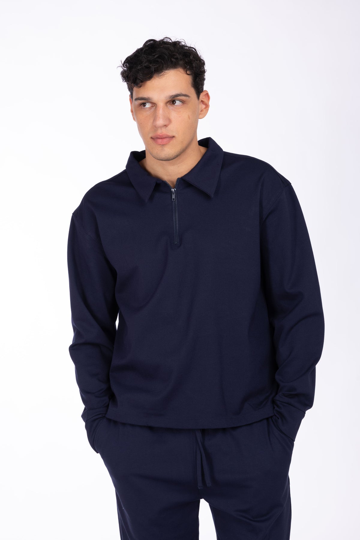 Felpa modello polo con zip|Colore:Blue