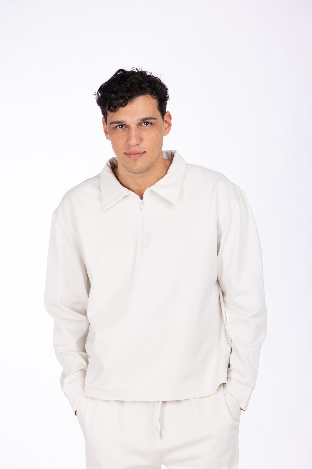 Felpa modello polo con zip|Colore:Burro