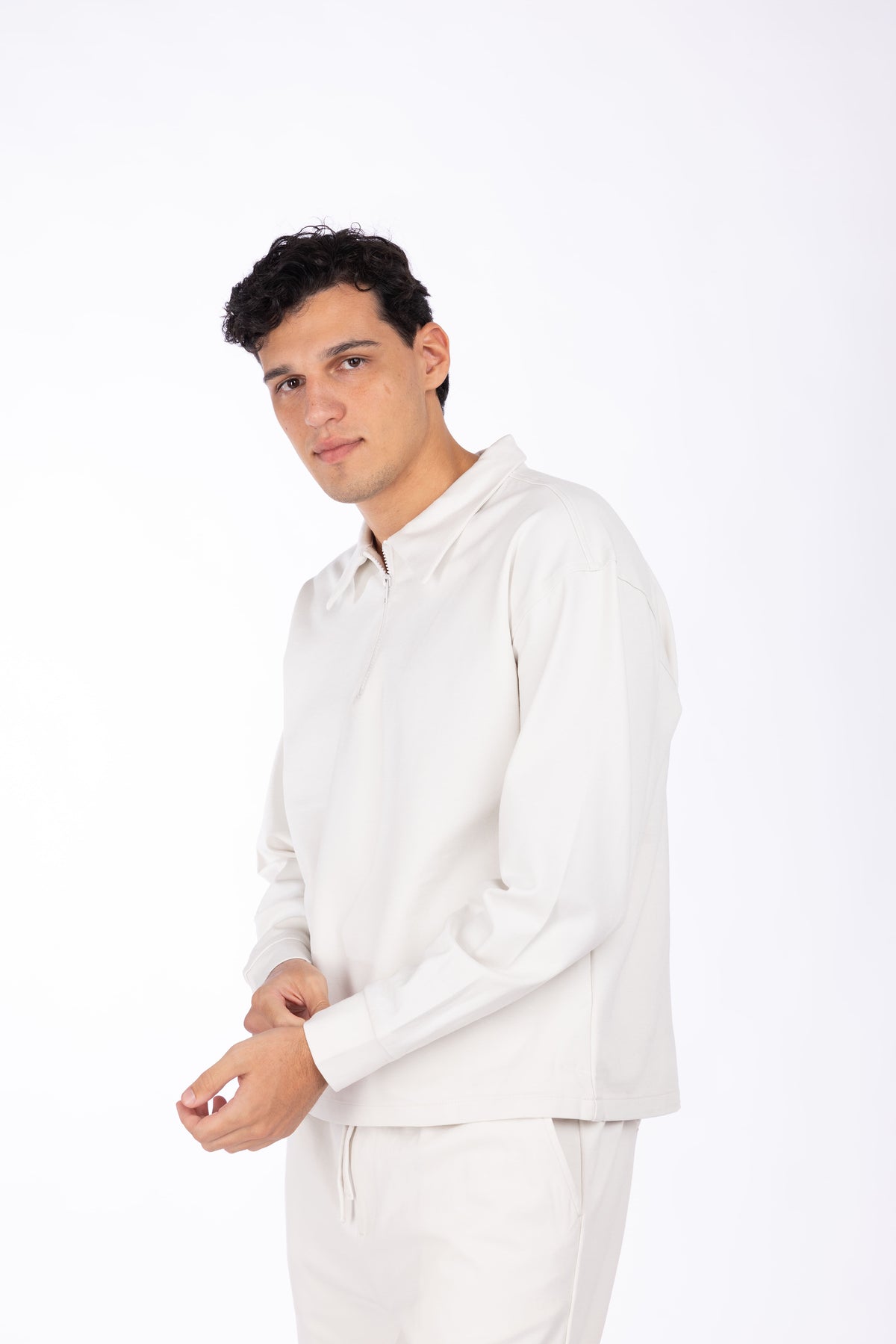 Felpa modello polo con zip|Colore:Burro