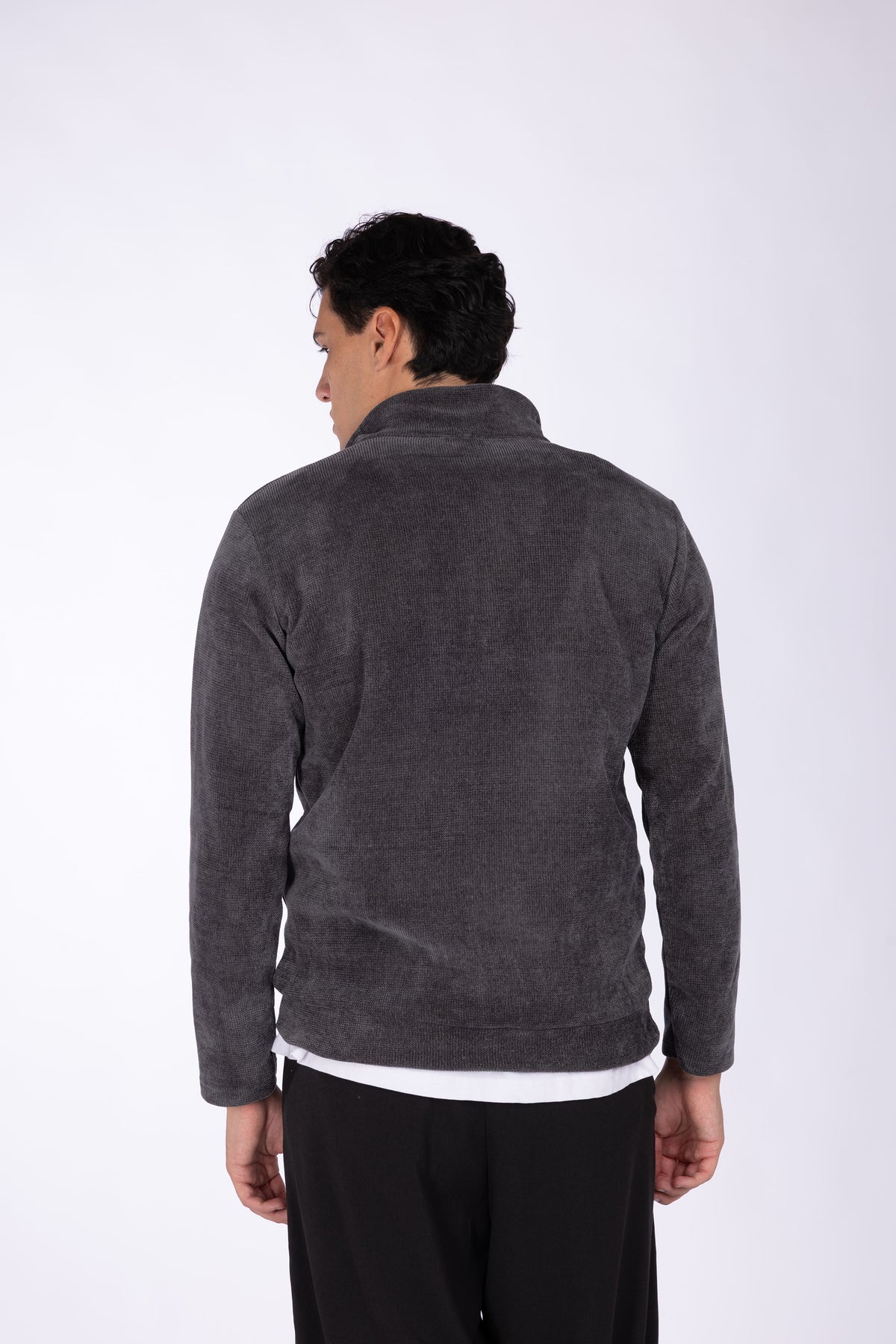 Felpa con zip collo costine larghe|Colore:Grigio scuro