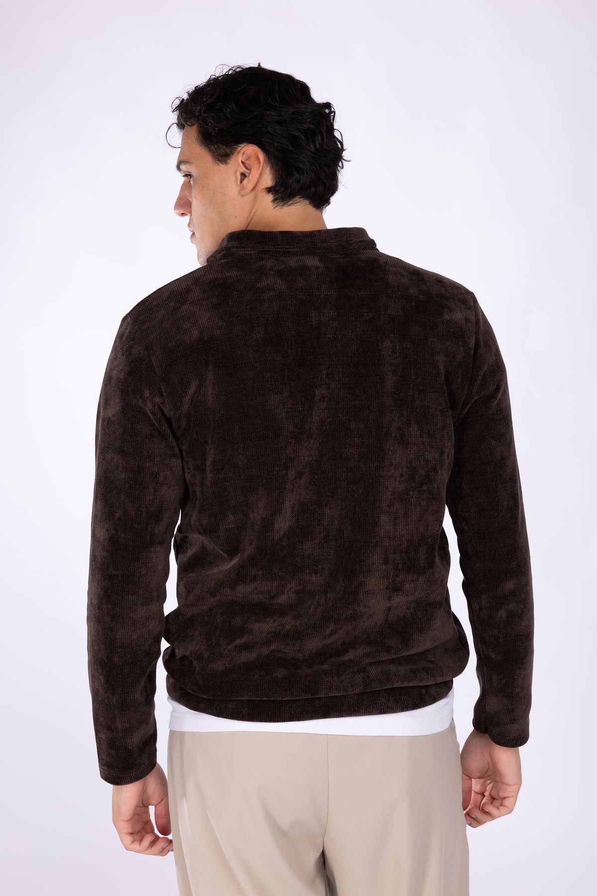 Felpa con zip collo costine larghe|Colore:Marrone