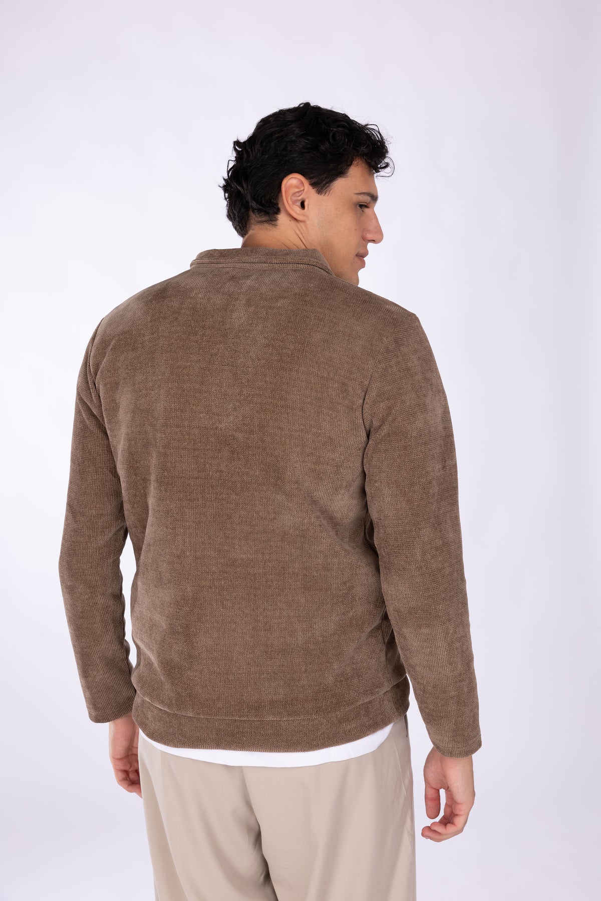 Felpa con zip collo costine larghe|Colore:Fango