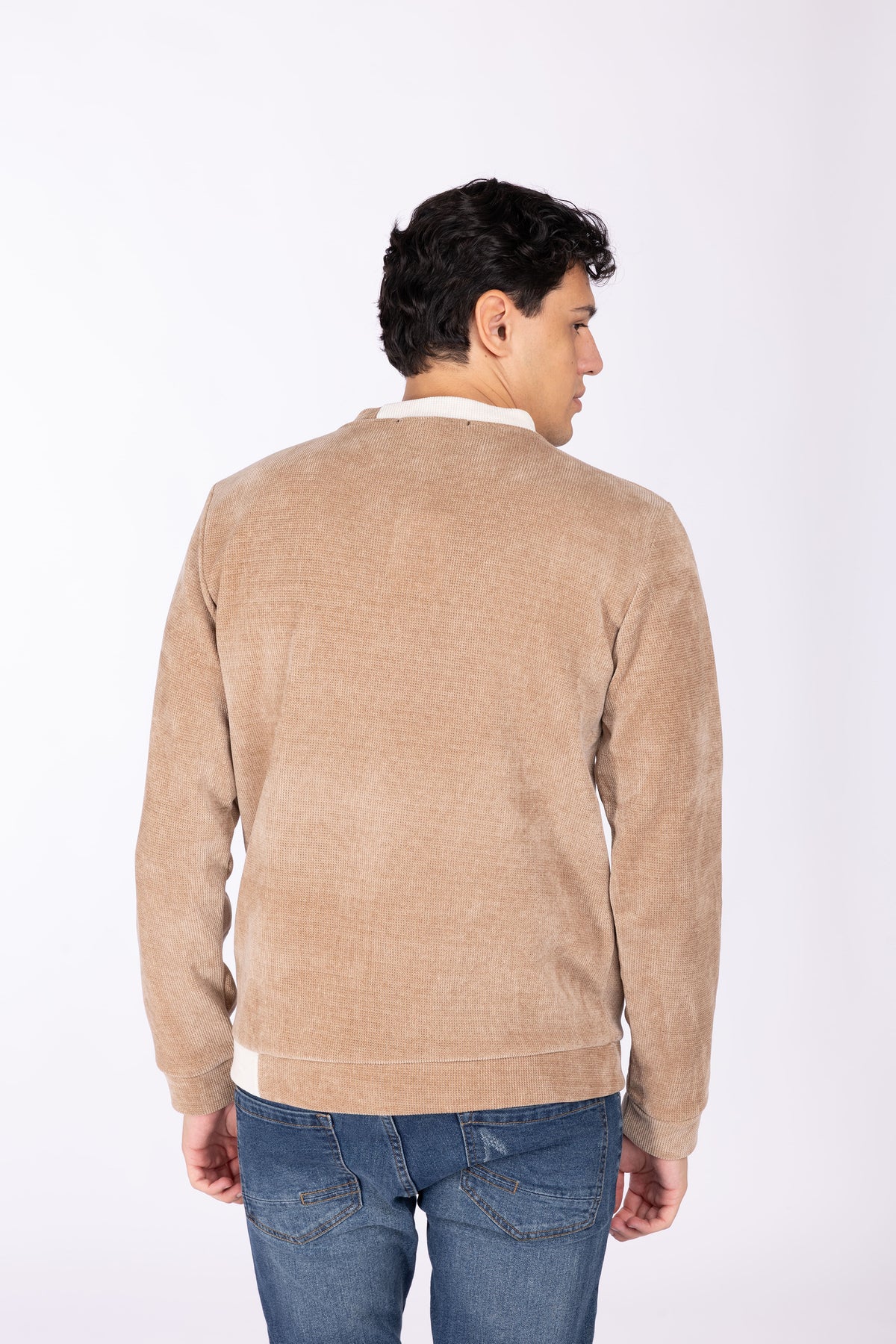 Maglia costine con collo bicolore|Colore:Tortora/panna
