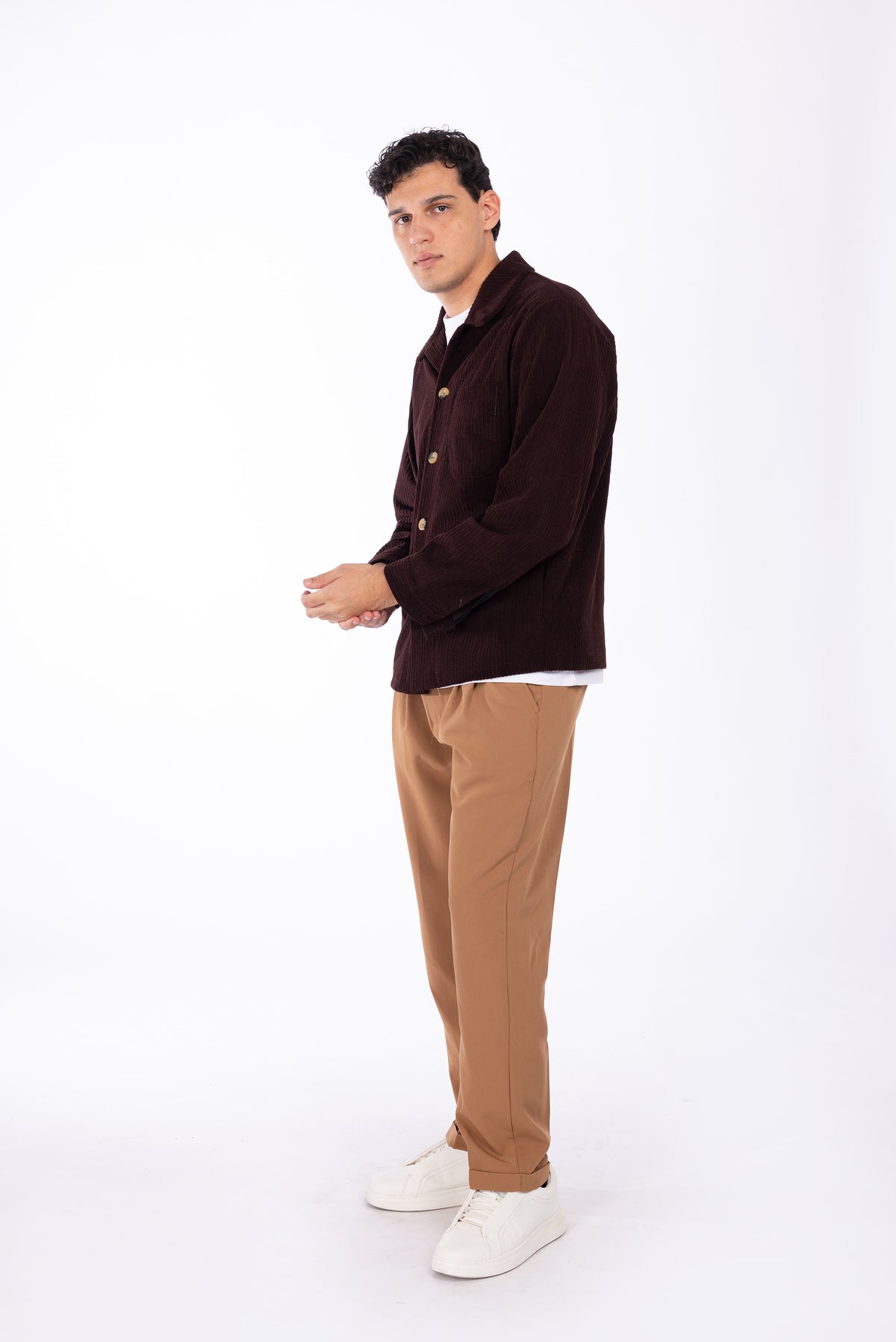 Pantalone con risvolto e pinces|Colore:Cammello