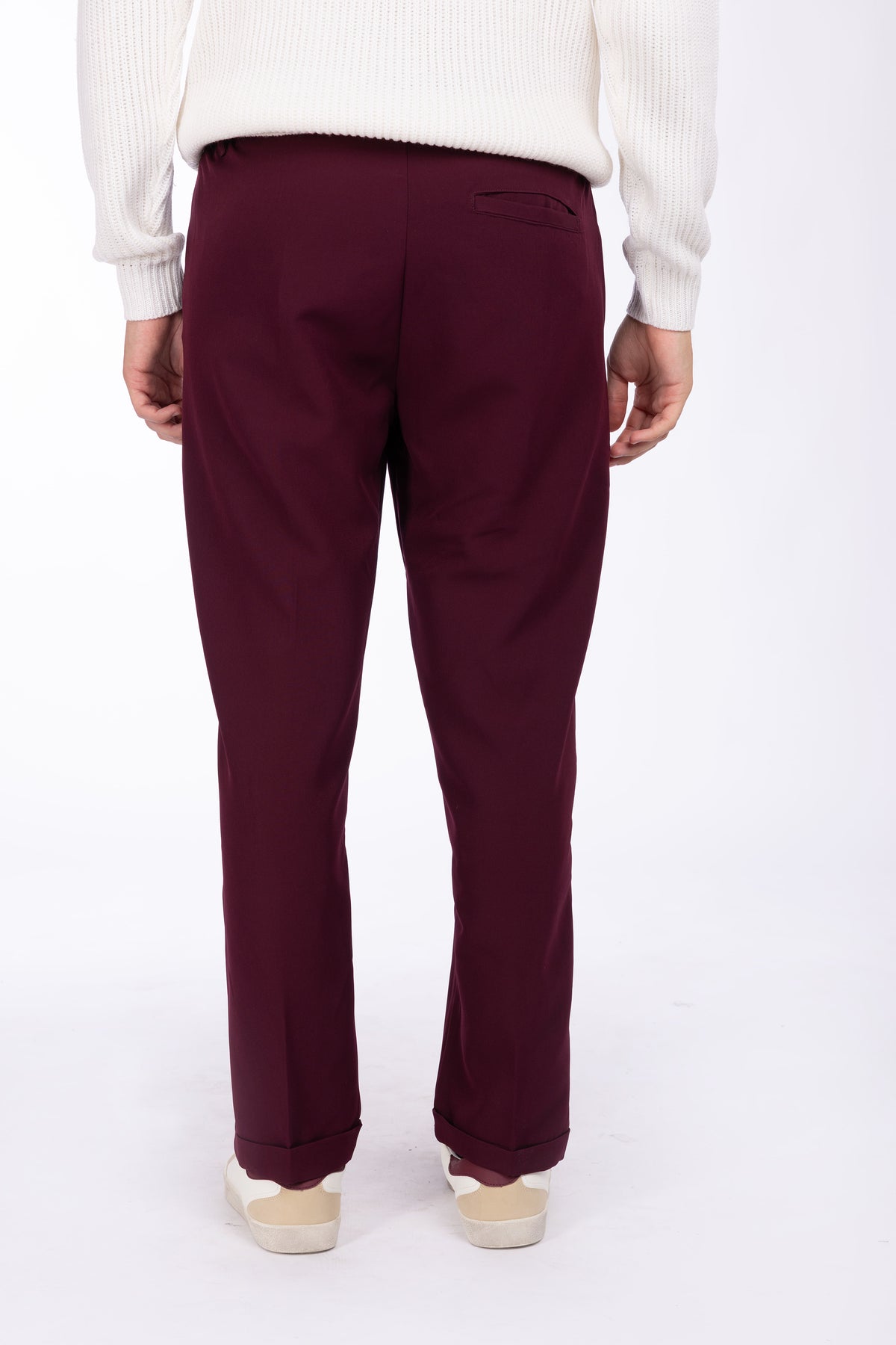 Pantalone con risvolto e pinces|Colore:Bordeaux