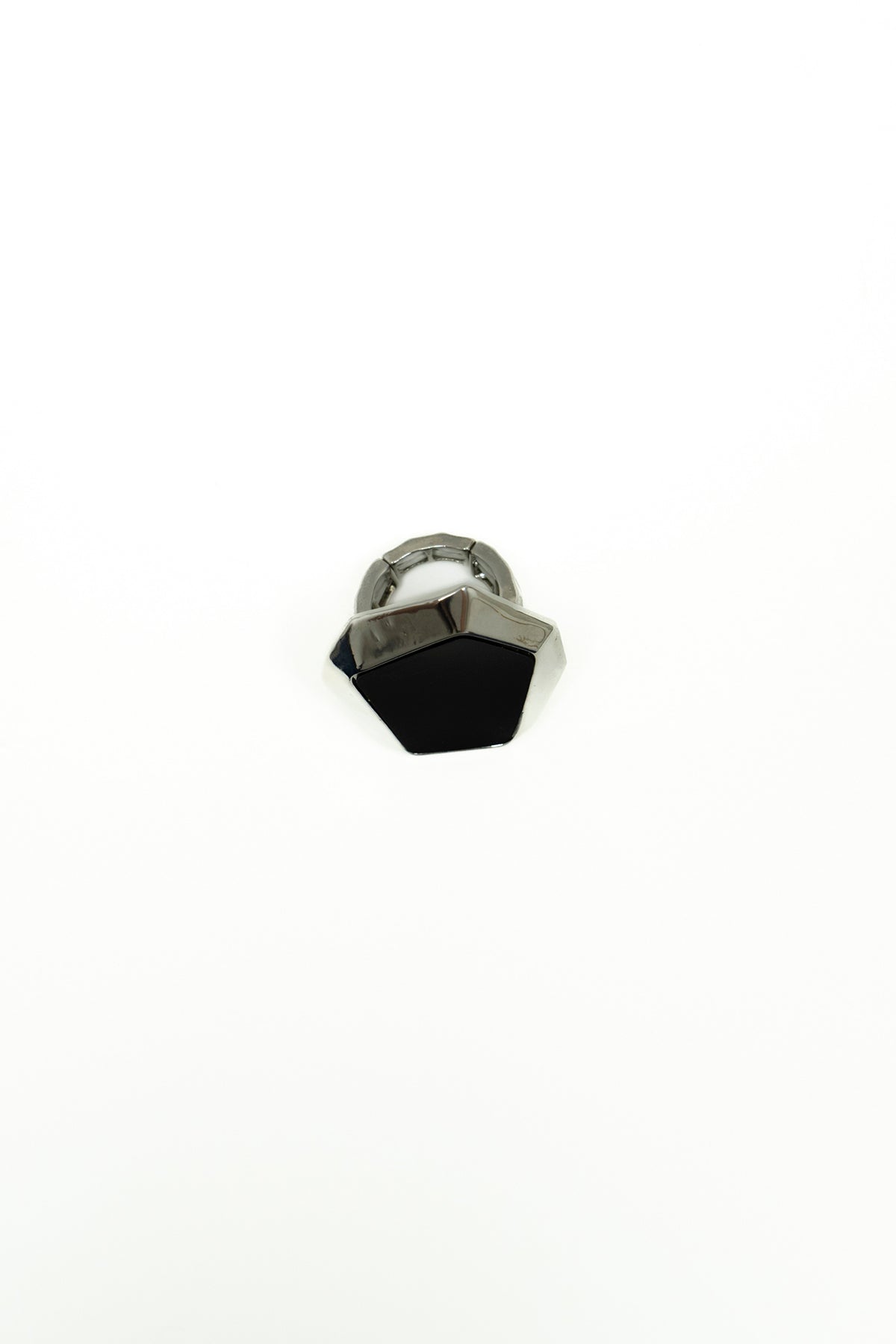 Anello Cocktail Geometrico Esagonale Nero e Argent|Colore:Argento