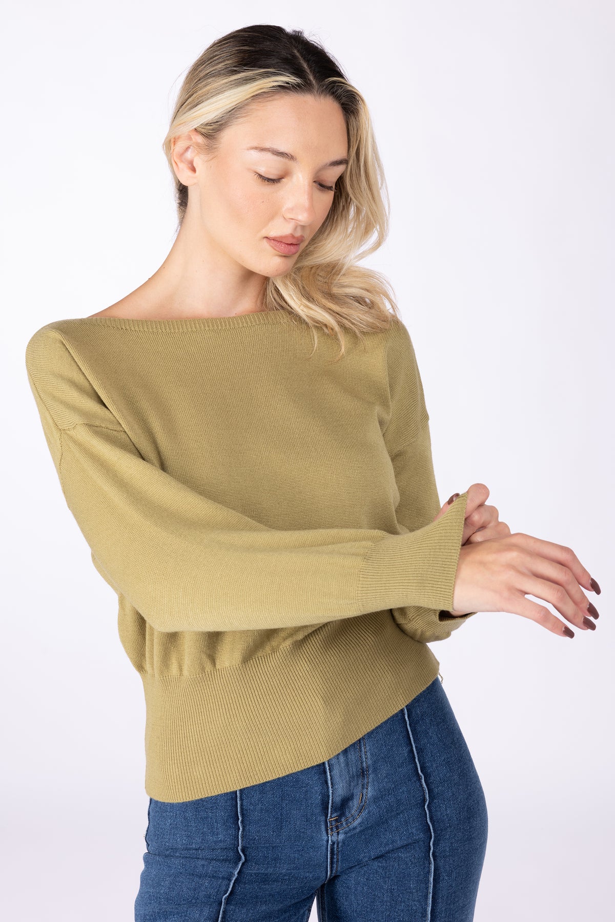 Maglia Cropped scollo barca|Colore:Oliva