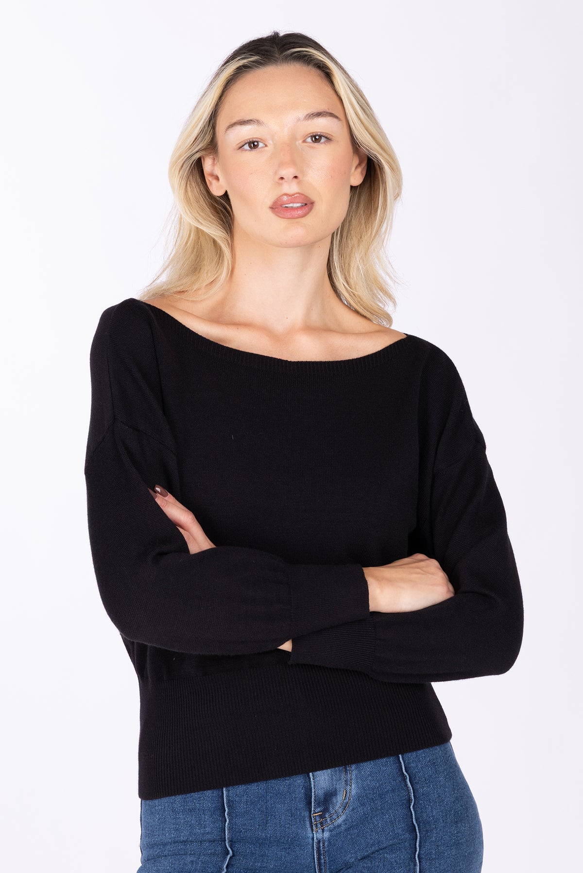 Maglia Cropped scollo barca|Colore:Nero