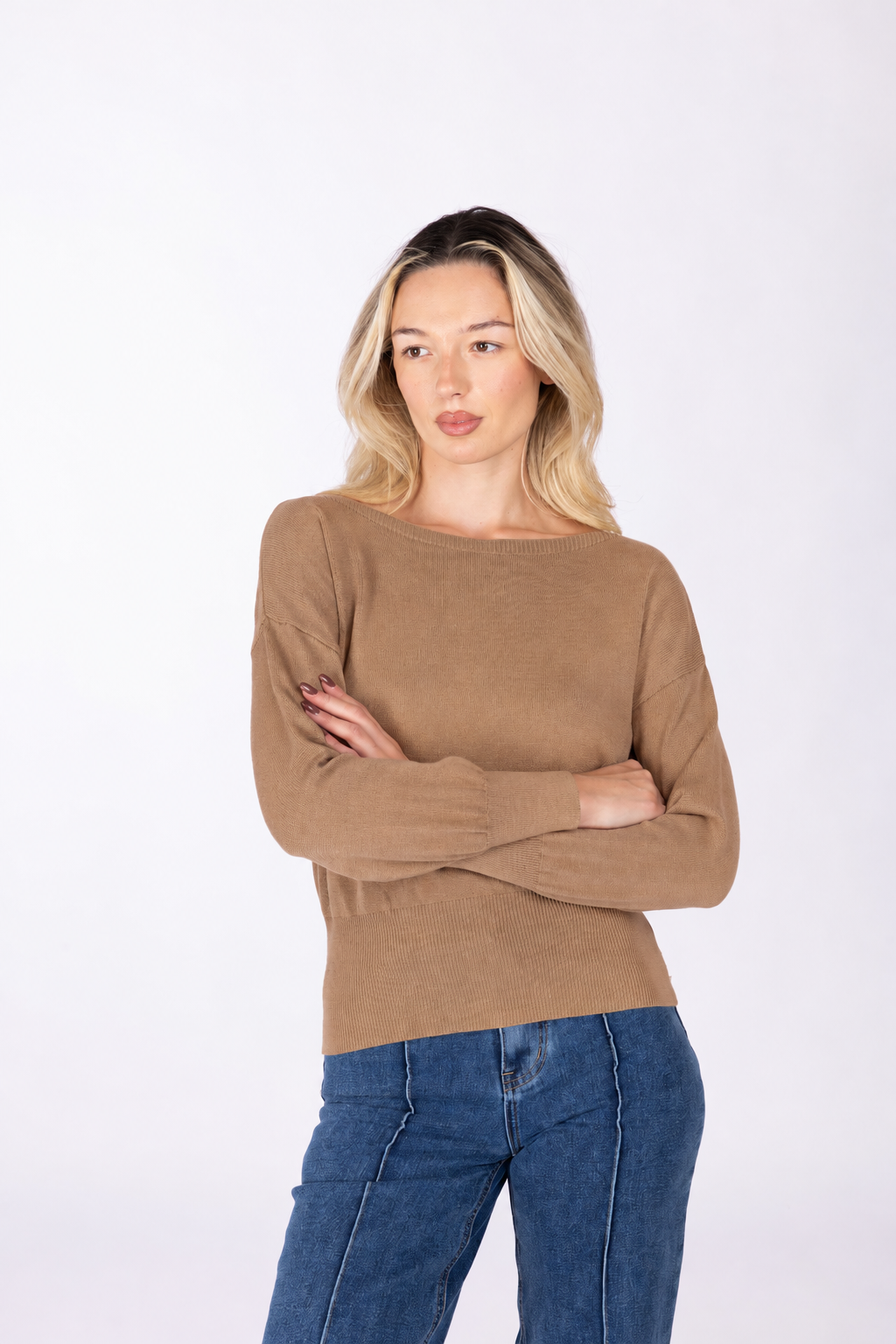 Maglia Cropped scollo barca|Colore:Camiciola