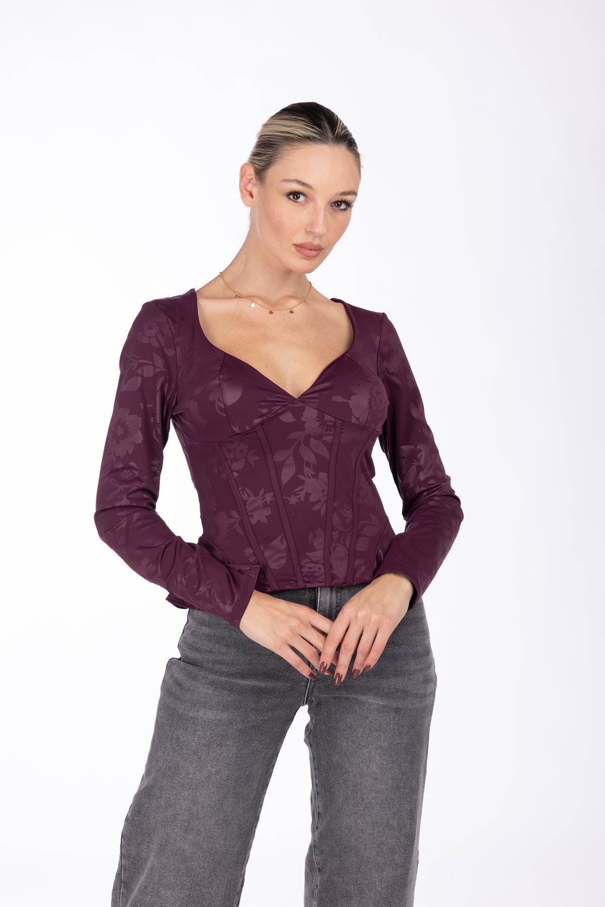 Maglia Bridget scollo a cuore|Colore:Prugna