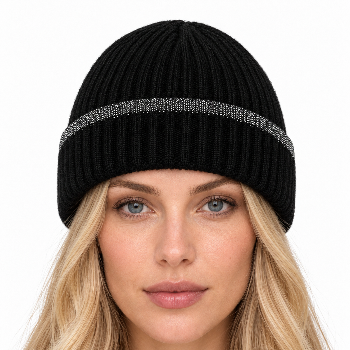 Berretto con risvolto e dettaglio lurex|Colore:Nero