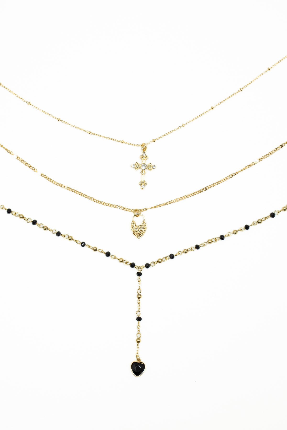 Tris collane con cuore nero|Colore:Oro