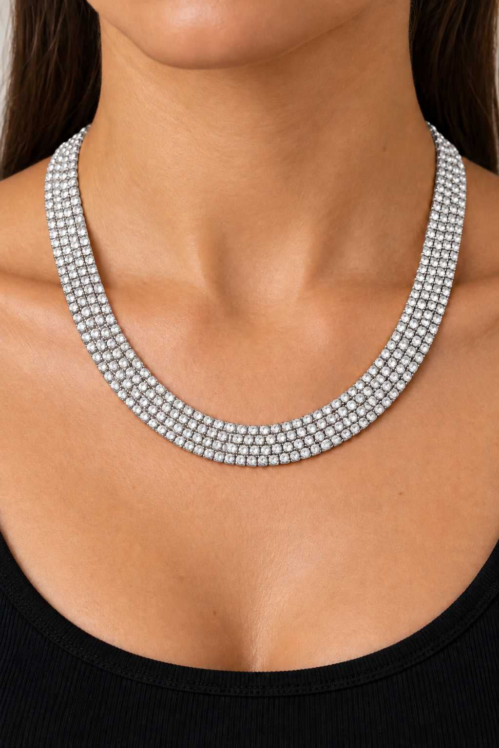 Collana choker 4 fili effetto strass|Colore:Argento