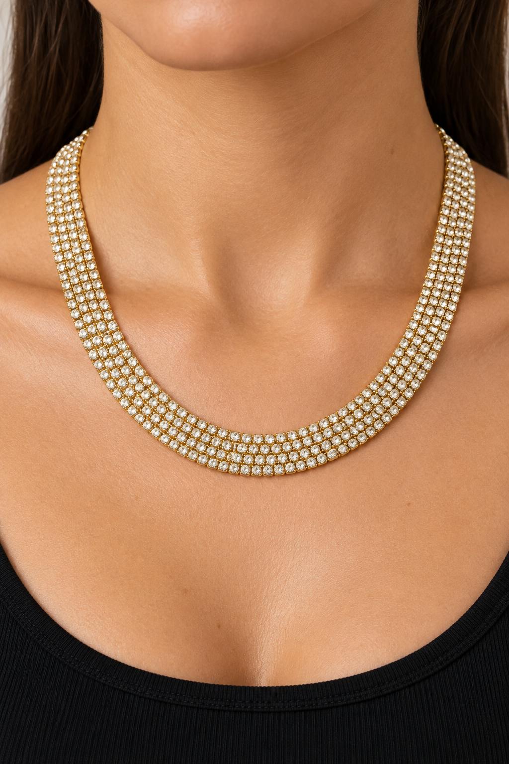 Collana choker 4 fili effetto strass|Colore:Oro
