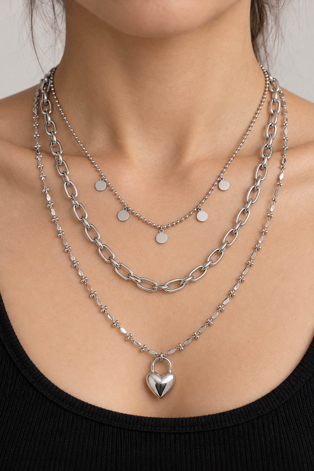 Set di collane multi-filo |Colore:Argento