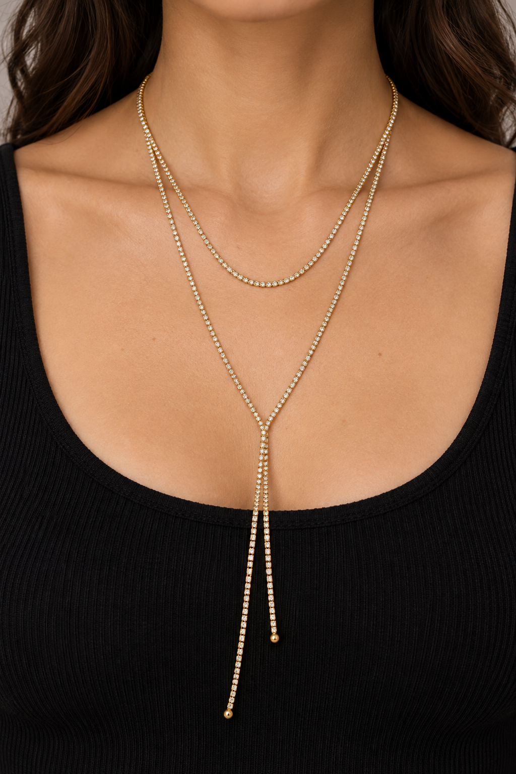 Collana  Y con strass|Colore:Oro