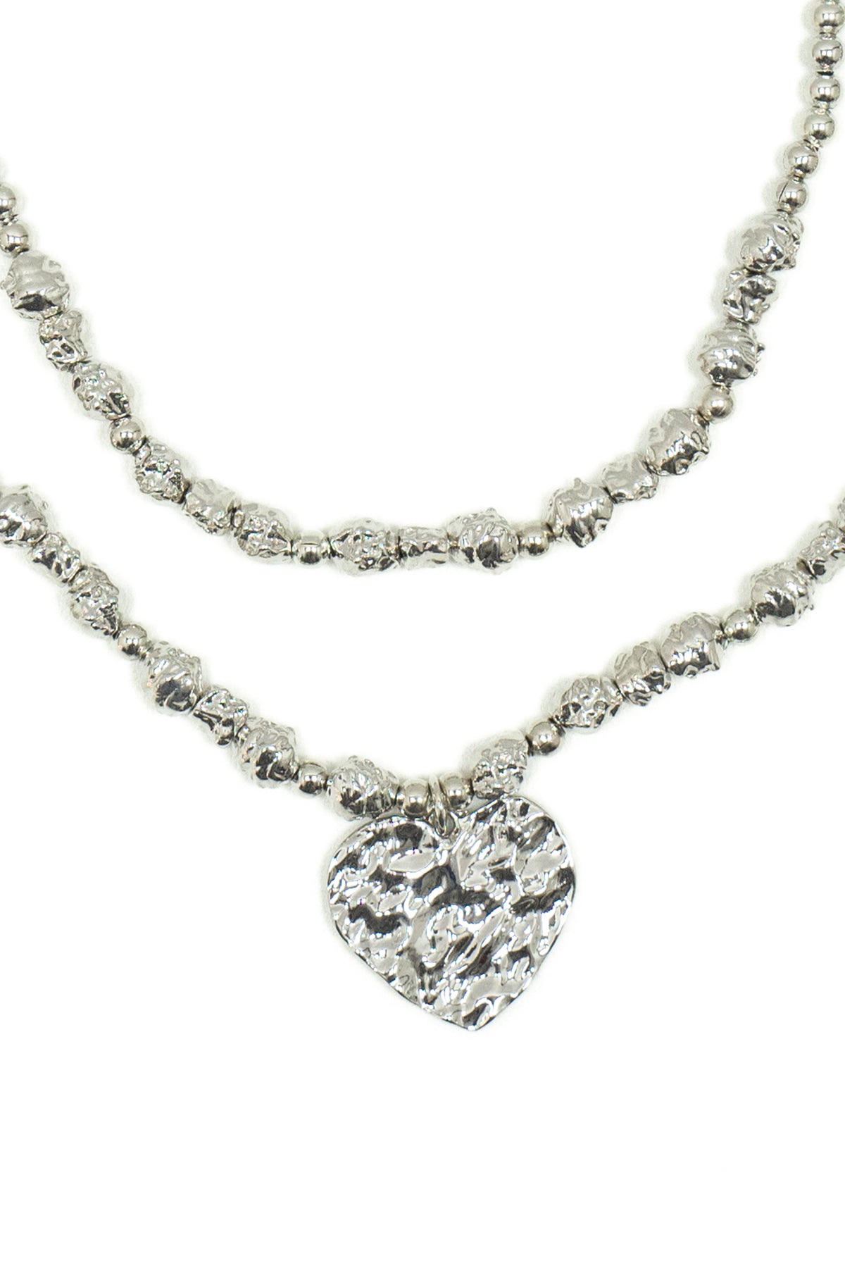 Collana doppio filo con pendente cuore|Colore:Argento