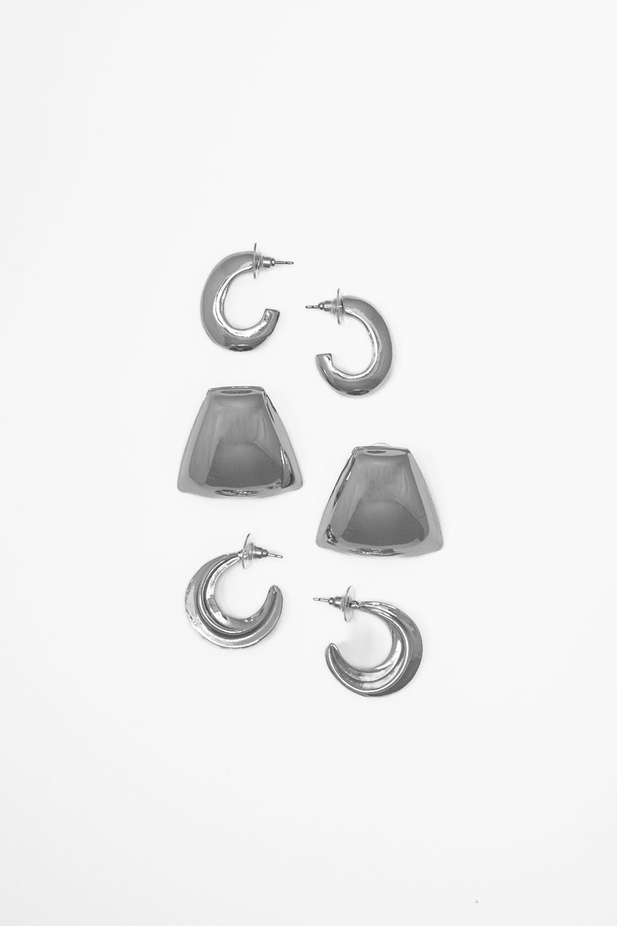 tris orecchini forme geometriche|Colore:Argento